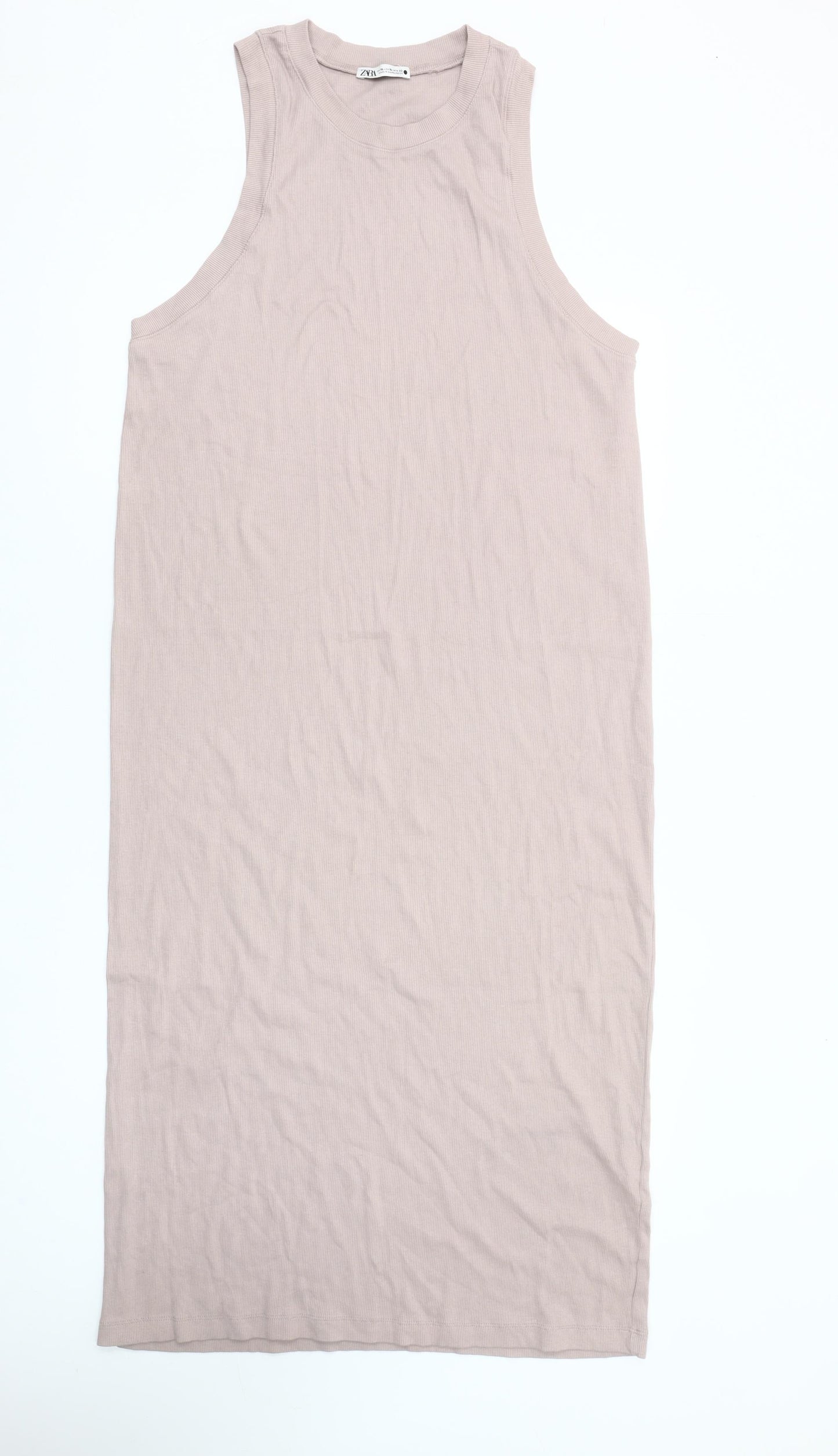 Zara Women Beige XL Tank Midi Dress Sleeveless Cotton Stretch