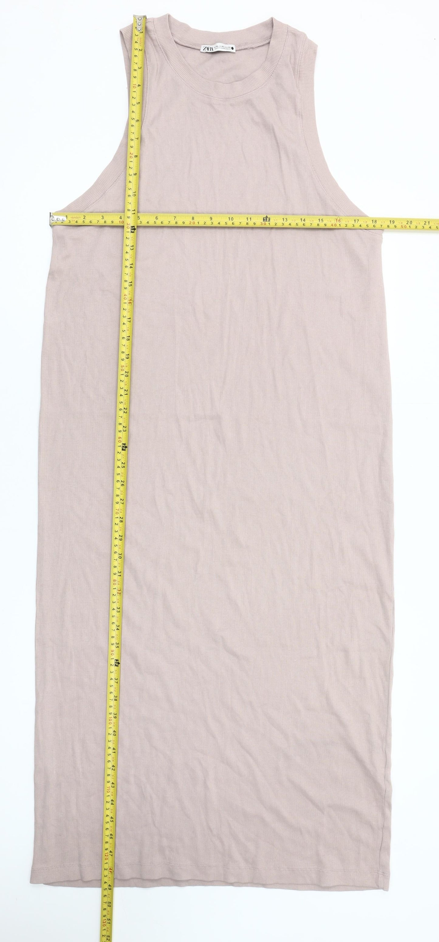 Zara Women Beige XL Tank Midi Dress Sleeveless Cotton Stretch
