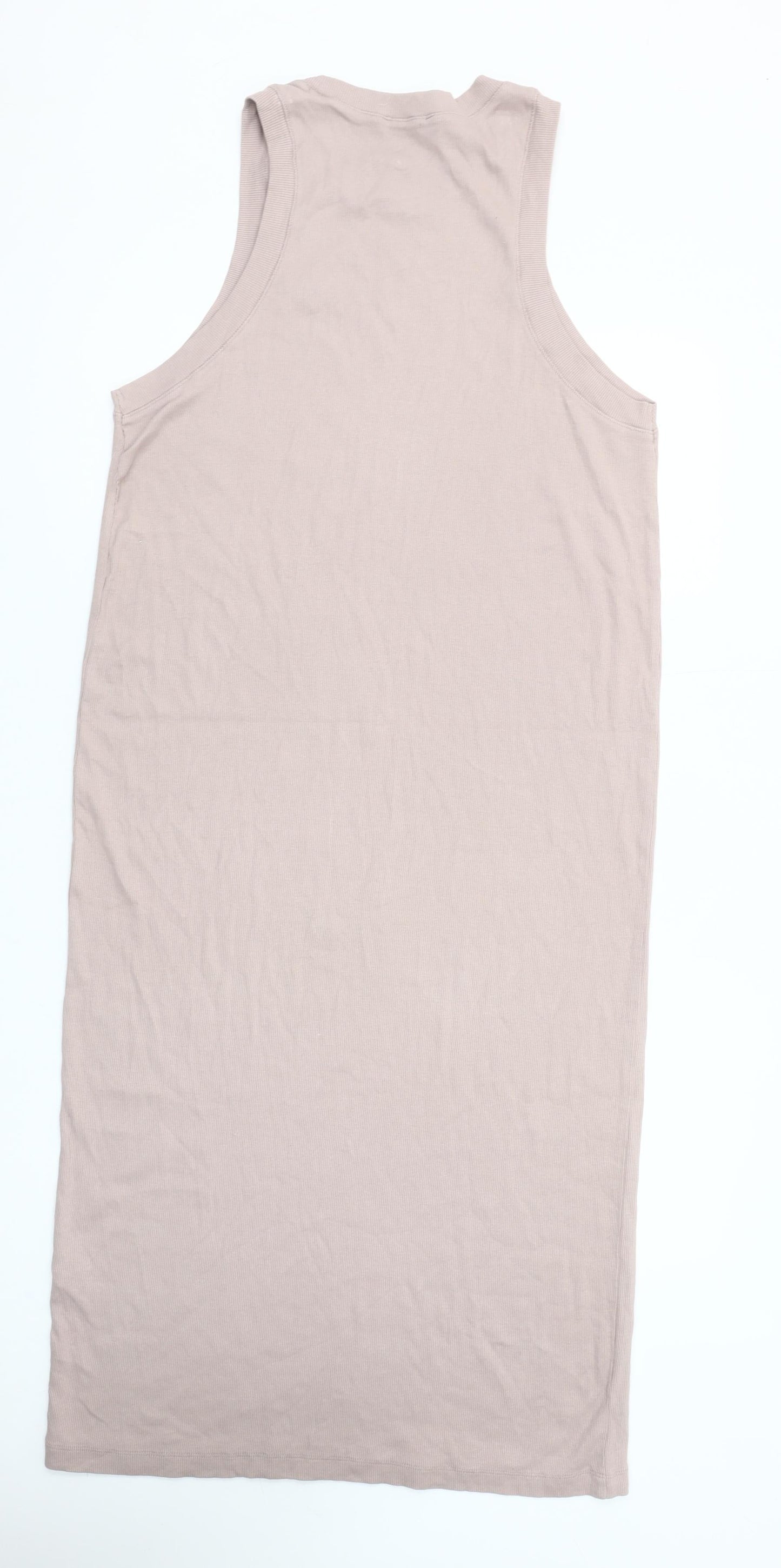 Zara Women Beige XL Tank Midi Dress Sleeveless Cotton Stretch