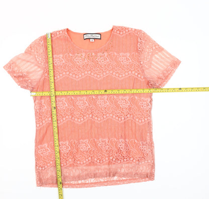 Paco Boutique Women’s Pink Lace Short Sleeve Blouse Size 14