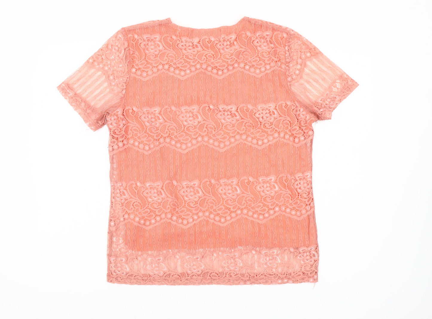 Paco Boutique Women’s Pink Lace Short Sleeve Blouse Size 14