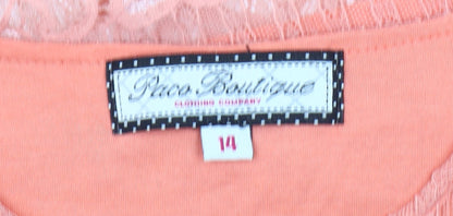 Paco Boutique Women’s Pink Lace Short Sleeve Blouse Size 14