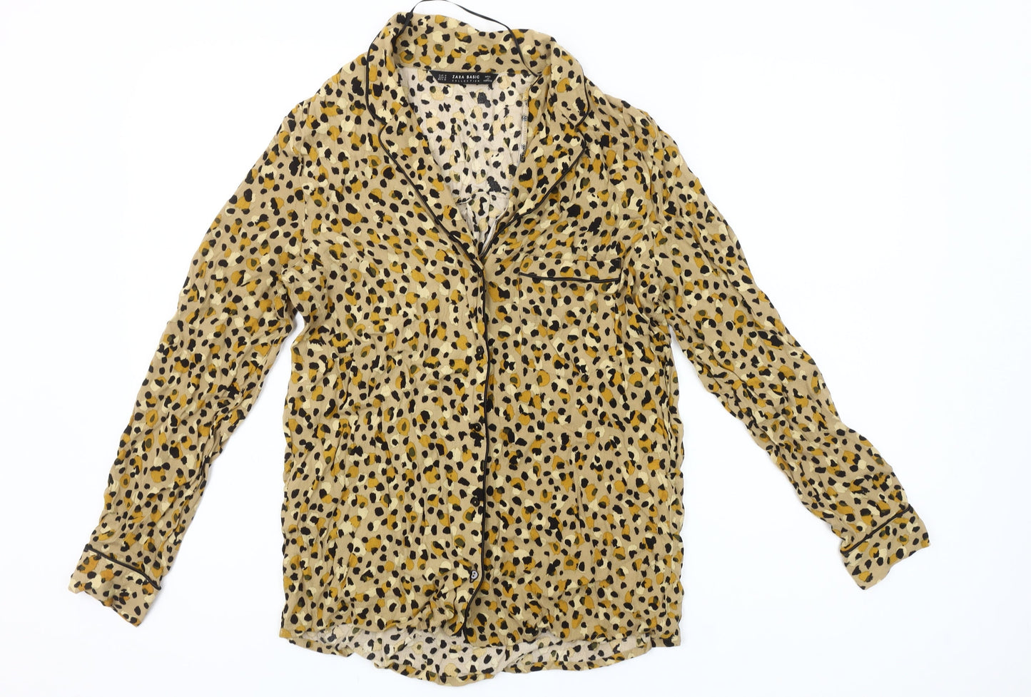 Zara Women Beige Animal Print Viscose Blouse Size 12