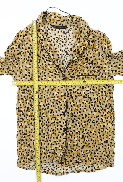 Zara Women Beige Animal Print Viscose Blouse Size 12