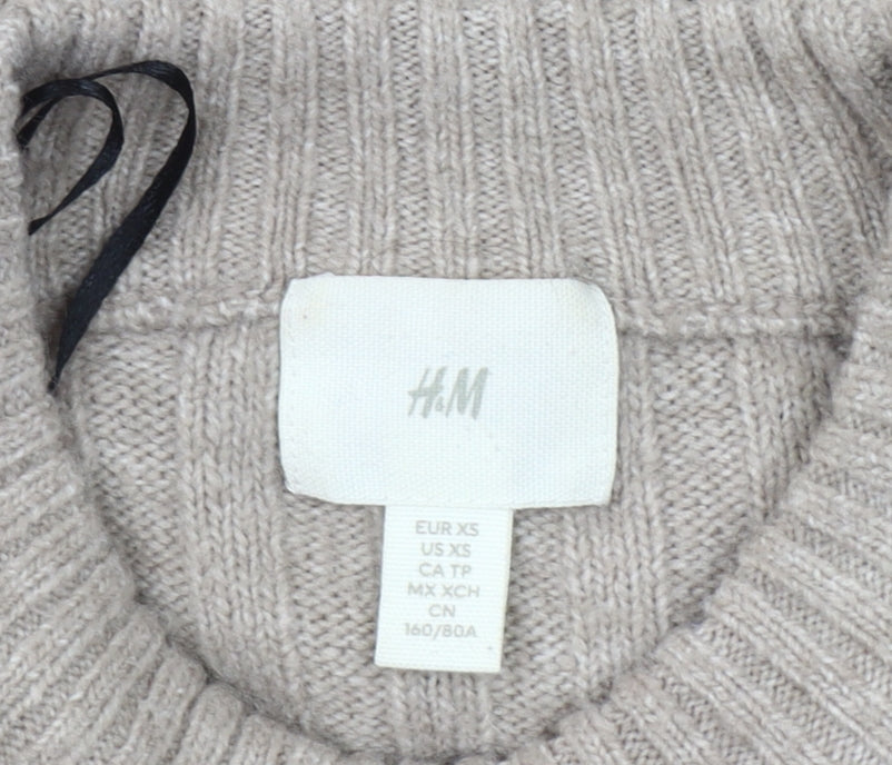 H&M Women’s Beige Black Striped High Neck Rib Knit Jumper XS