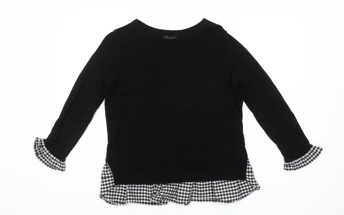 Topshop Women's Black Check Trim Long Sleeve Pullover Jumper Size 6