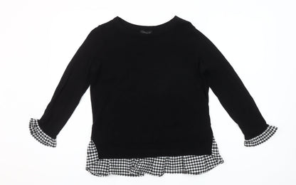 Topshop Women's Black Check Trim Long Sleeve Pullover Jumper Size 6