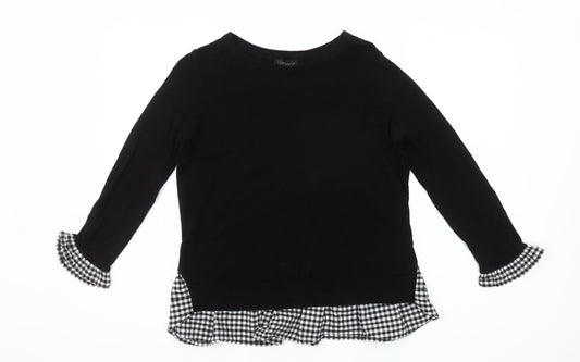 Topshop Women's Black Check Trim Long Sleeve Pullover Jumper Size 6