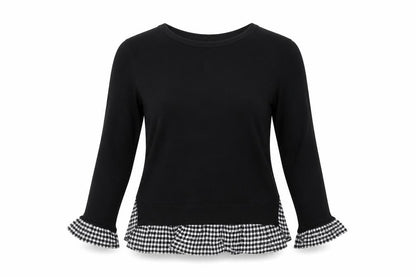 Topshop Women's Black Check Trim Long Sleeve Pullover Jumper Size 6