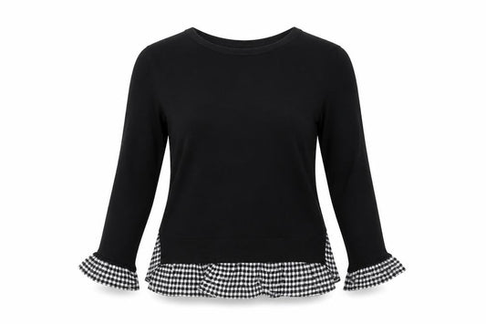 Topshop Women's Black Check Trim Long Sleeve Pullover Jumper Size 6