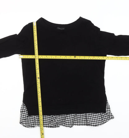 Topshop Women's Black Check Trim Long Sleeve Pullover Jumper Size 6