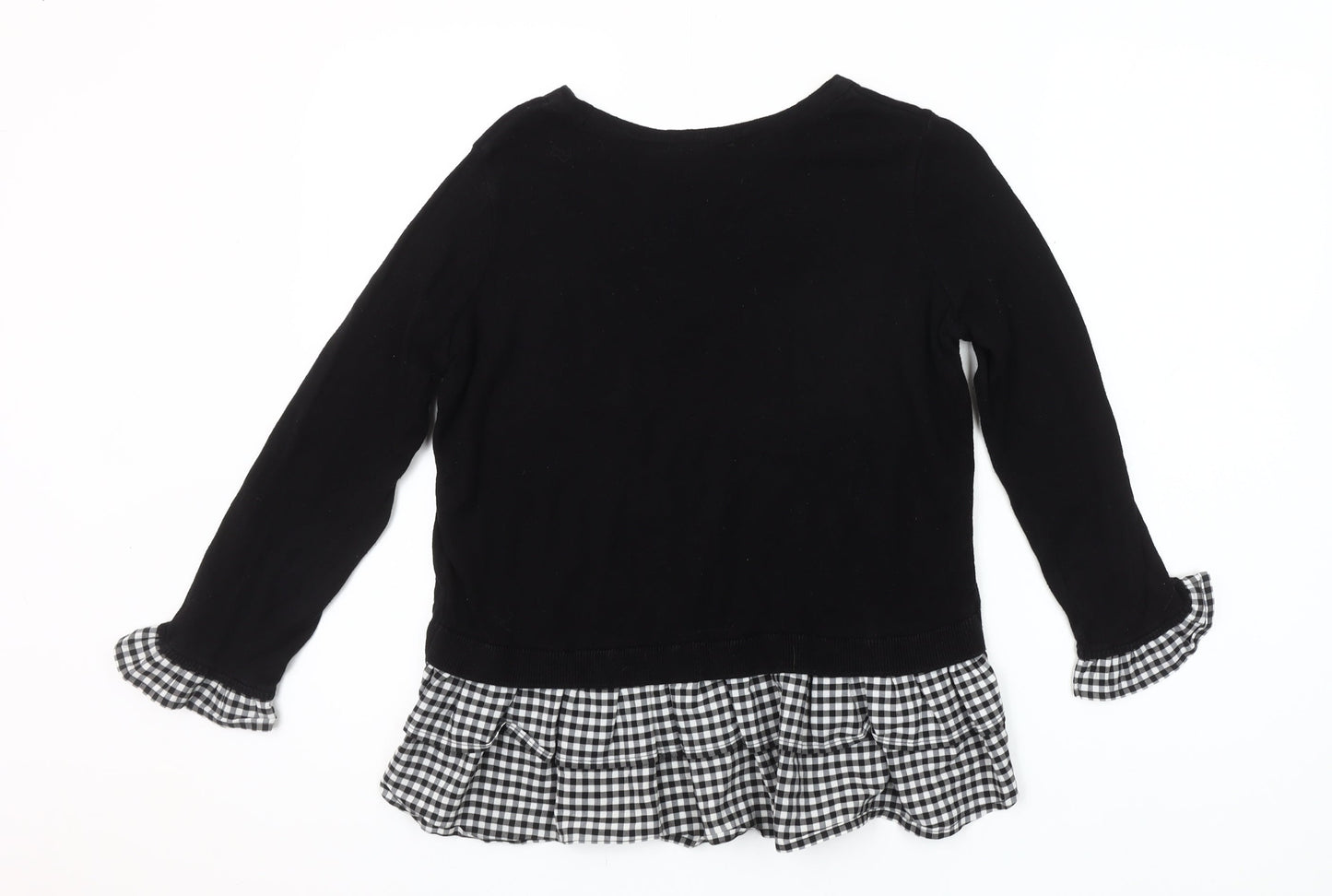 Topshop Women's Black Check Trim Long Sleeve Pullover Jumper Size 6