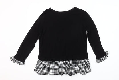 Topshop Women's Black Check Trim Long Sleeve Pullover Jumper Size 6