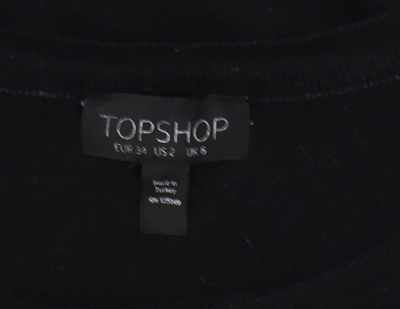 Topshop Women's Black Check Trim Long Sleeve Pullover Jumper Size 6