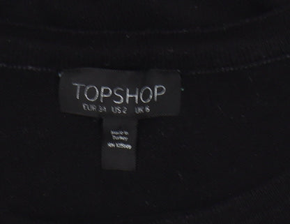 Topshop Women's Black Check Trim Long Sleeve Pullover Jumper Size 6