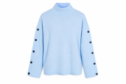 Friends Like These Women's Blue Mock Neck Button Sleeve Jumper Size 10