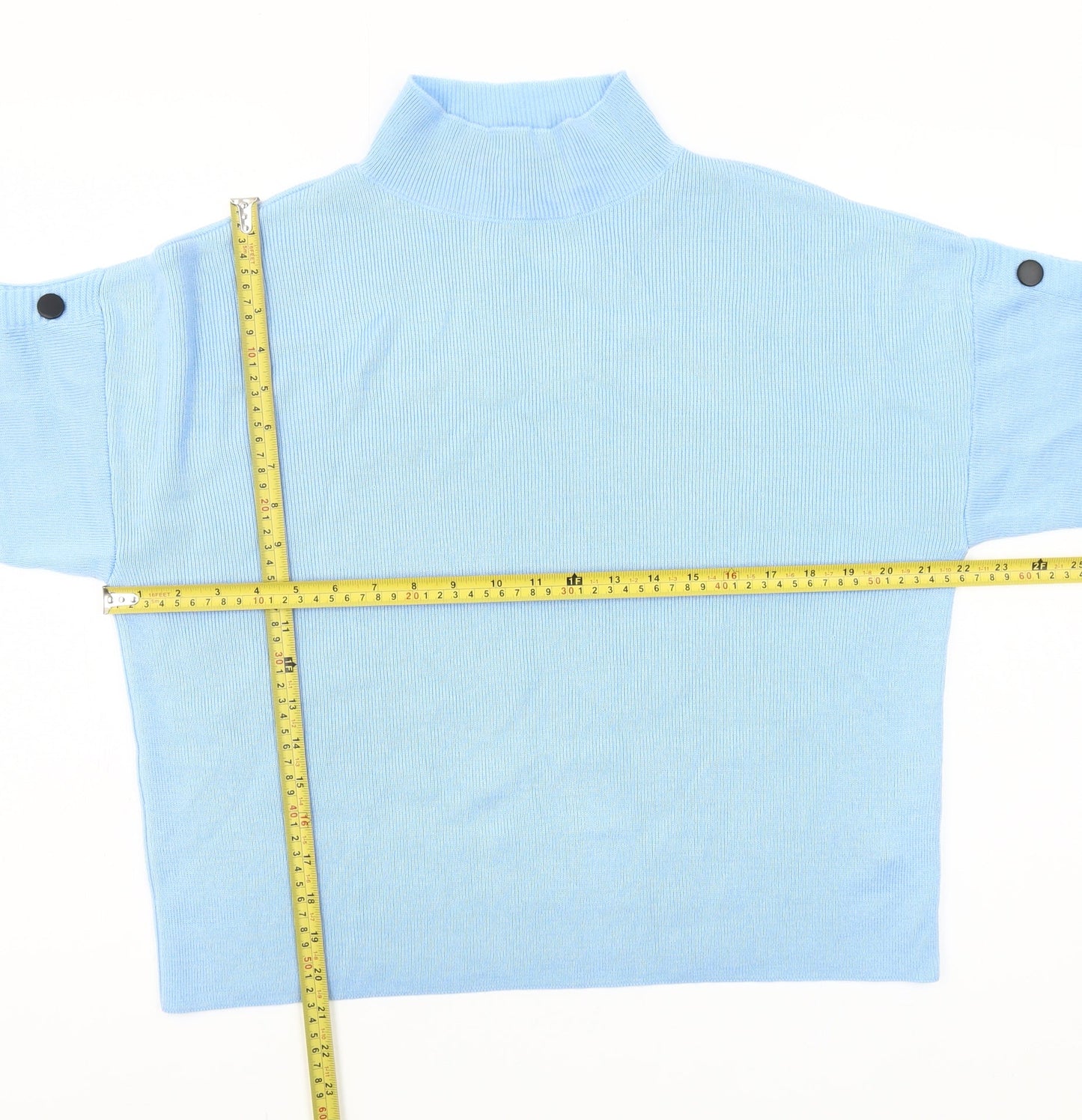 Friends Like These Women's Blue Mock Neck Button Sleeve Jumper Size 10