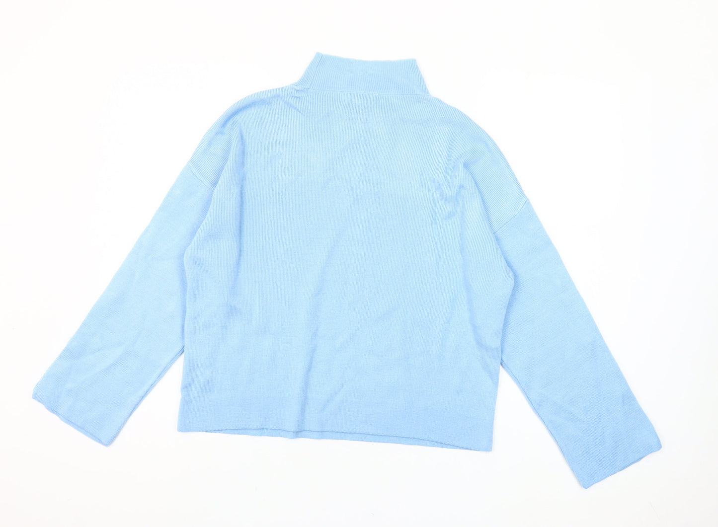 Friends Like These Women's Blue Mock Neck Button Sleeve Jumper Size 10
