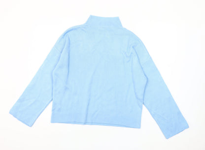 Friends Like These Women's Blue Mock Neck Button Sleeve Jumper Size 10