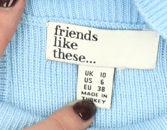 Friends Like These Women's Blue Mock Neck Button Sleeve Jumper Size 10