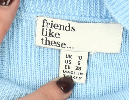 Friends Like These Women's Blue Mock Neck Button Sleeve Jumper Size 10