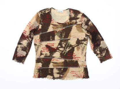 Gerry Weber Womens Brown Abstract Print Long Sleeve Mesh T-Shirt Size 14