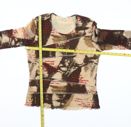Gerry Weber Womens Brown Abstract Print Long Sleeve Mesh T-Shirt Size 14
