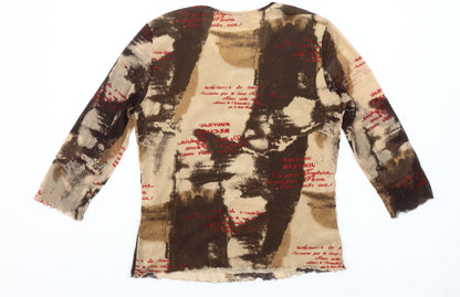 Gerry Weber Womens Brown Abstract Print Long Sleeve Mesh T-Shirt Size 14
