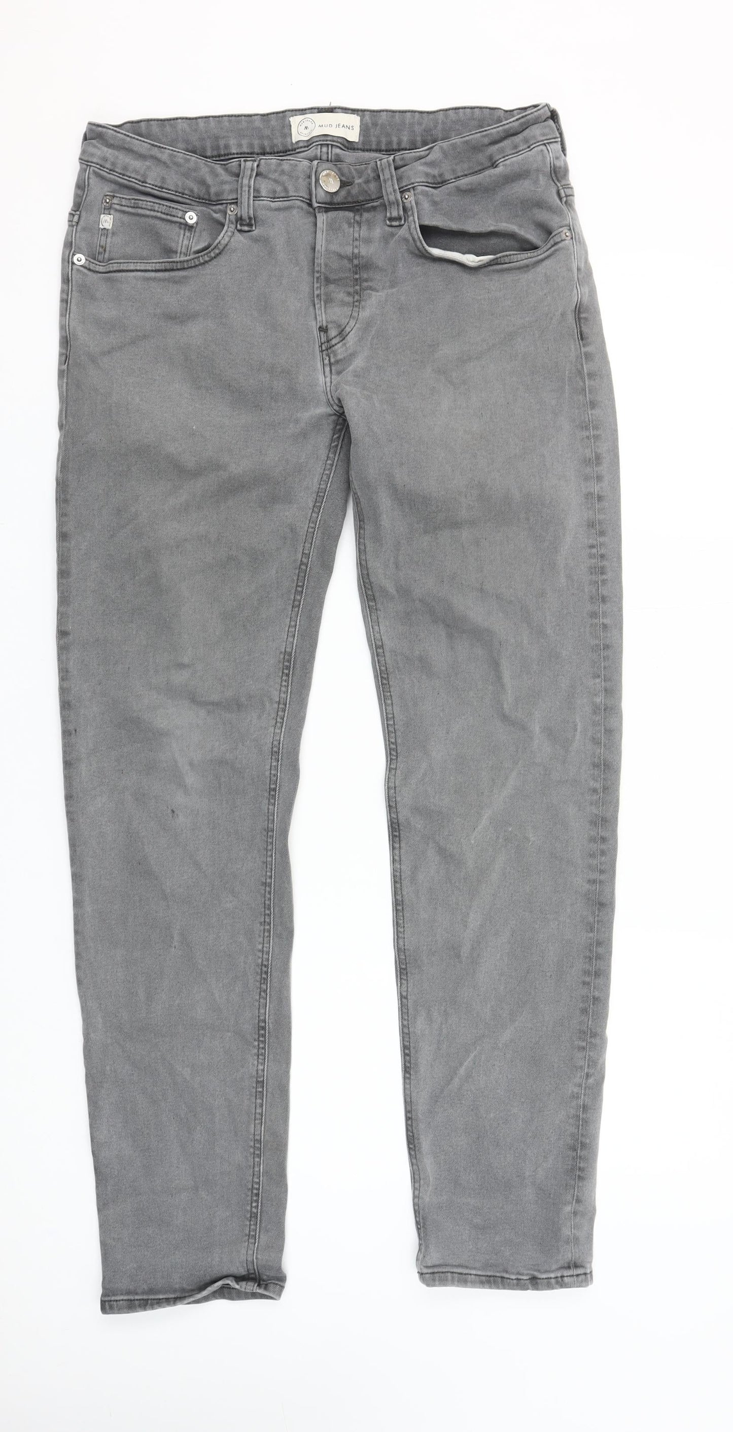 Mud Jeans Men's Grey Regular Fit Denim Jeans 32x32 Straight Leg