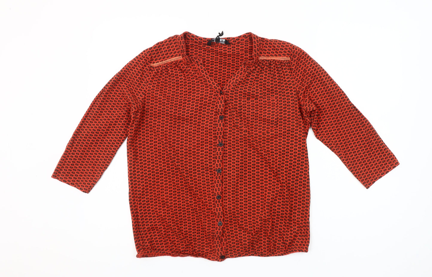 Debenhams Women Red Geometric Button-Up Cotton Blouse Size 14