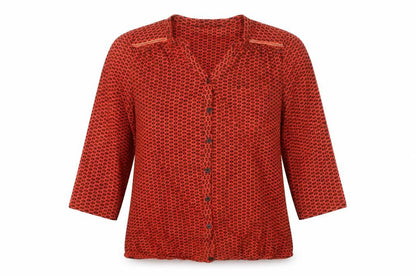 Debenhams Women Red Geometric Button-Up Cotton Blouse Size 14