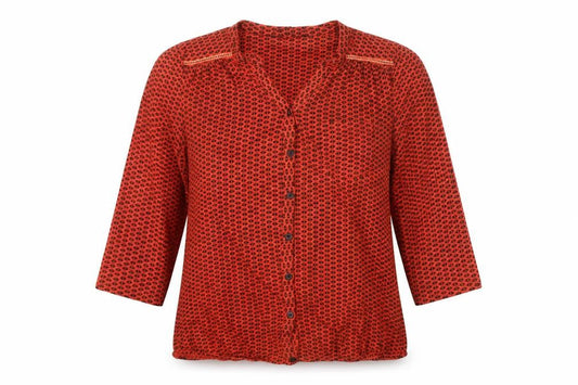 Debenhams Women Red Geometric Button-Up Cotton Blouse Size 14