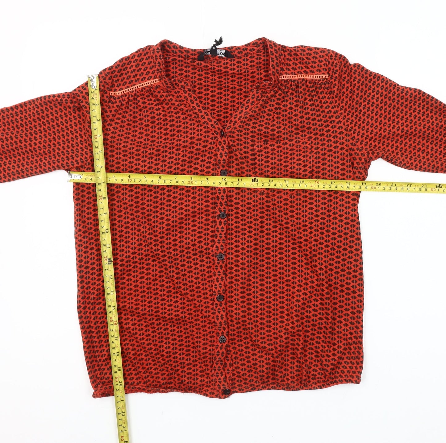 Debenhams Women Red Geometric Button-Up Cotton Blouse Size 14