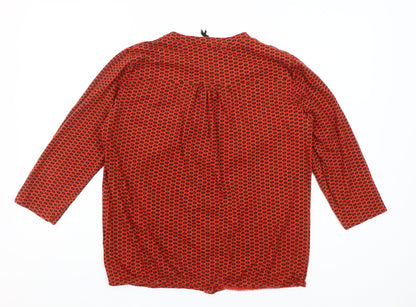 Debenhams Women Red Geometric Button-Up Cotton Blouse Size 14