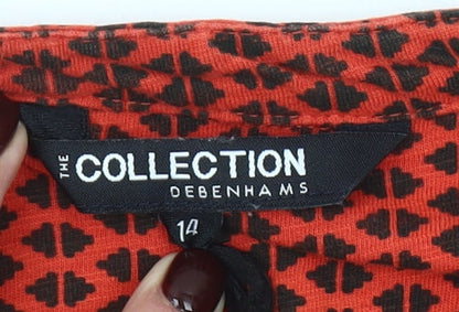 Debenhams Women Red Geometric Button-Up Cotton Blouse Size 14