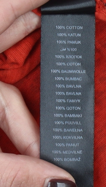 Debenhams Women Red Geometric Button-Up Cotton Blouse Size 14