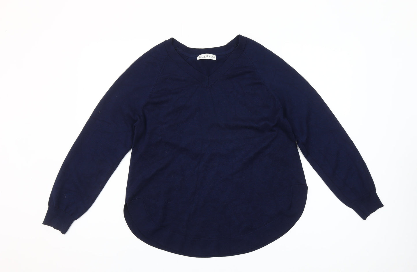 Gallery Womens Blue V-Neck Cotton Pullover Jumper Size M