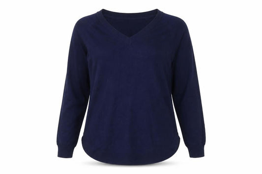 Gallery Womens Blue V-Neck Cotton Pullover Jumper Size M