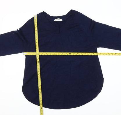 Gallery Womens Blue V-Neck Cotton Pullover Jumper Size M