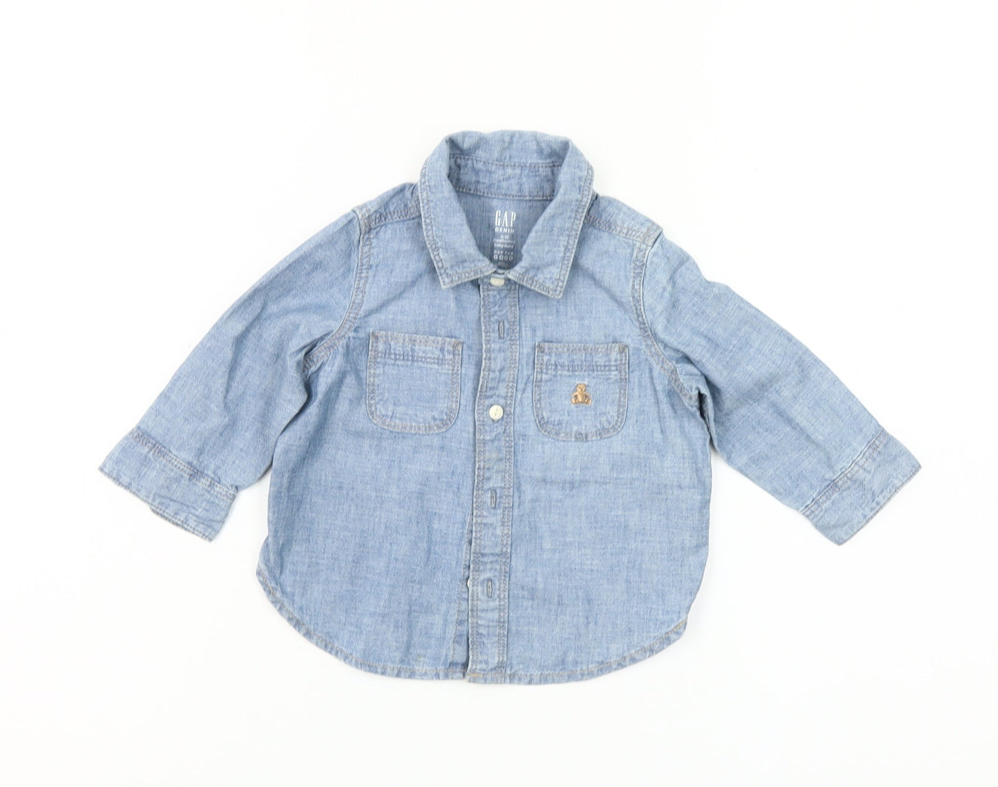 GAP Baby Unisex Blue Denim Button-Up Shirt 6-12 Months