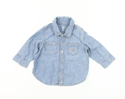 GAP Baby Unisex Blue Denim Button-Up Shirt 6-12 Months