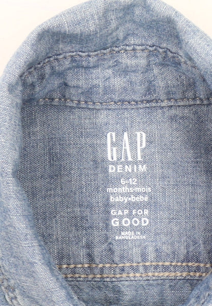 GAP Baby Unisex Blue Denim Button-Up Shirt 6-12 Months