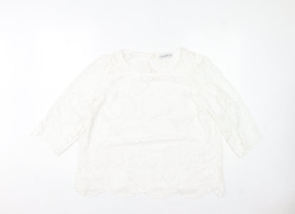 Gallery Womens White Lace Tunic Blouse Size L 3/4 Sleeve Cotton Blend