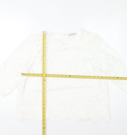 Gallery Womens White Lace Tunic Blouse Size L 3/4 Sleeve Cotton Blend