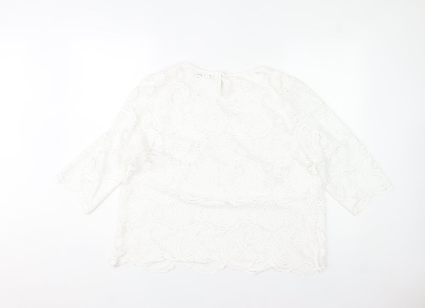 Gallery Womens White Lace Tunic Blouse Size L 3/4 Sleeve Cotton Blend