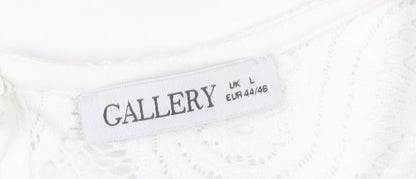 Gallery Womens White Lace Tunic Blouse Size L 3/4 Sleeve Cotton Blend