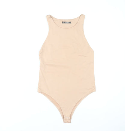 Dunnes Women Beige Bodysuit Size 8 Slim Fit Sleeveless Polyester Blend