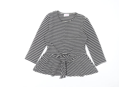 Savida Women's Black White Striped Wrap Long Sleeve Peplum Blouse XS