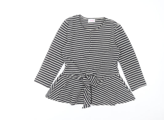 Savida Women's Black White Striped Wrap Long Sleeve Peplum Blouse XS
