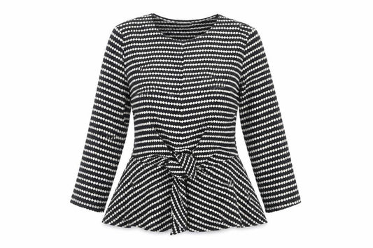 Savida Women's Black White Striped Wrap Long Sleeve Peplum Blouse XS